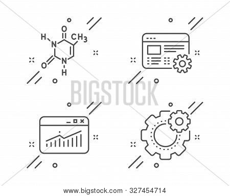 Chemical Formula, Web Settings And Website Statistics Line Icons Set. Cogwheel Sign. Chemistry, Engi
