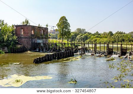 An Old Abandoned Dam On The Nara River In Naro-fominsk, Russia