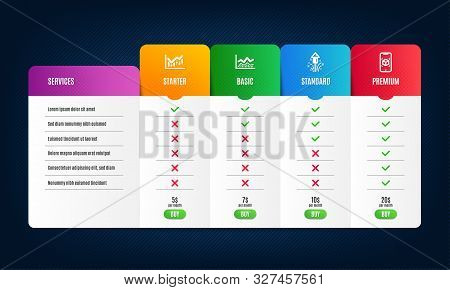 Financial Diagram, Trade Infochart And Fireworks Icons Simple Set. Price List, Pricing Table. Augmen
