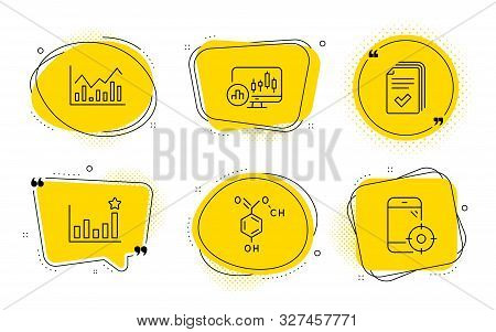 Handout, Chemical Formula And Seo Phone Signs. Chat Bubbles. Candlestick Chart, Efficacy And Infocha