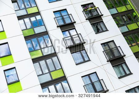 Close-up Of Bright Block Of Flats In Dormitory District In Minsk