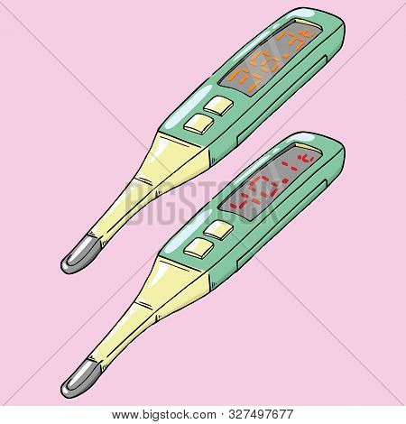 Thermometer Icon. Vector Of Electronic Thermometer.  Hand Drawn Medical Thermometer.