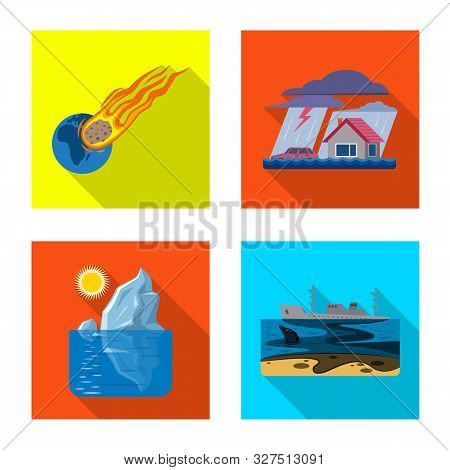 Vector Design Of Natural And Disaster Logo. Collection Of Natural And Risk Stock Vector Illustration