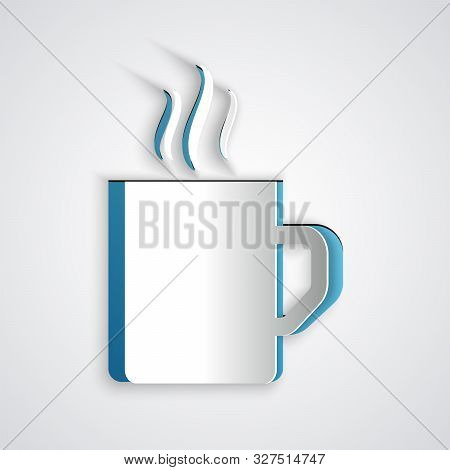 Paper Cut Coffee Cup Flat Icon Isolated On Grey Background. Tea Cup. Hot Drink Coffee. Paper Art Sty