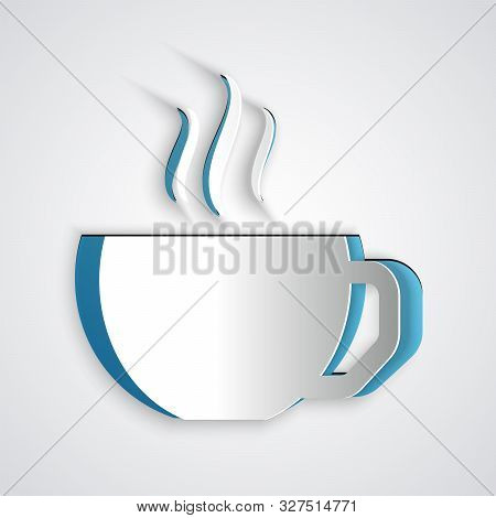 Paper Cut Coffee Cup Flat Icon Isolated On Grey Background. Tea Cup. Hot Drink Coffee. Paper Art Sty