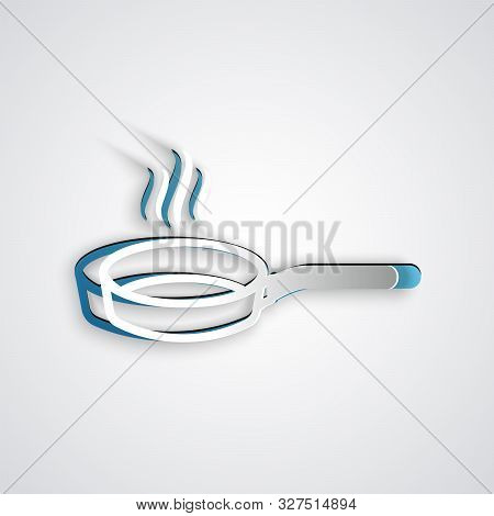 Paper Cut Frying Pan Icon Isolated On Grey Background. Fry Or Roast Food Symbol. Paper Art Style. Ve