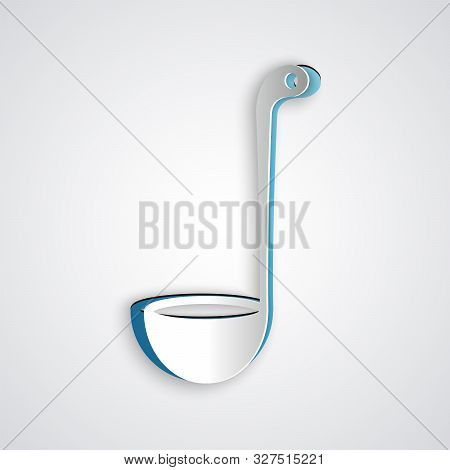 Paper Cut Kitchen Ladle Icon Isolated On Grey Background. Cooking Utensil. Cutlery Spoon Sign. Paper