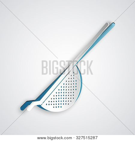 Paper Cut Kitchen Colander Icon Isolated On Grey Background. Cooking Utensil. Cutlery Sign. Paper Ar