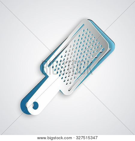 Paper Cut Grater Icon Isolated On Grey Background. Kitchen Symbol. Cooking Utensil. Cutlery Sign. Pa