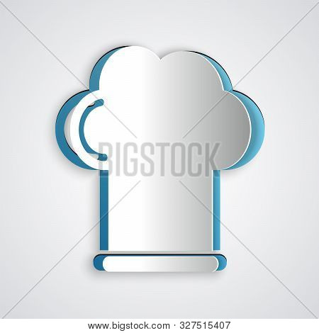 Paper Cut Chef Hat Icon Isolated On Grey Background. Cooking Symbol. Cooks Hat. Paper Art Style. Vec