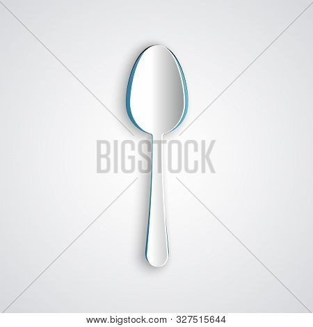Paper Cut Spoon Icon Isolated On Grey Background. Cooking Utensil. Cutlery Sign. Paper Art Style. Ve