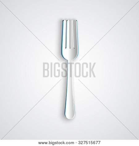Paper Cut Fork Icon Isolated On Grey Background. Cutlery Symbol. Paper Art Style. Vector Illustratio