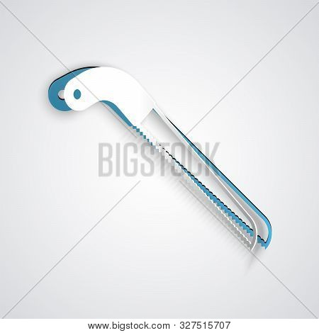 Paper Cut Garden Saw Icon Isolated On Grey Background. Paper Art Style. Vector Illustration