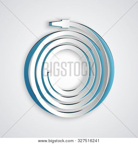 Paper Cut Garden Hose Or Fire Hose Icon Isolated On Grey Background. Spray Gun Icon. Watering Equipm