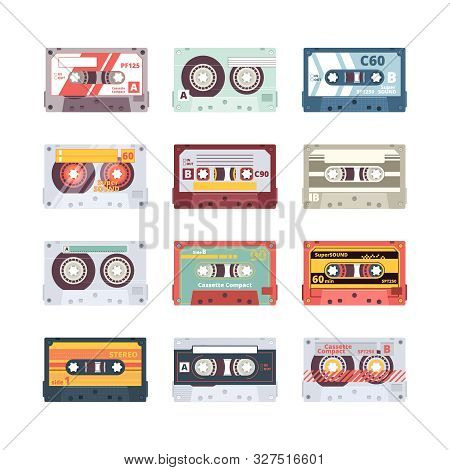 Music Cassettes. Electronics Audio Player Mixtape 80s Technologies Stereo Record Radio Vector Flat P