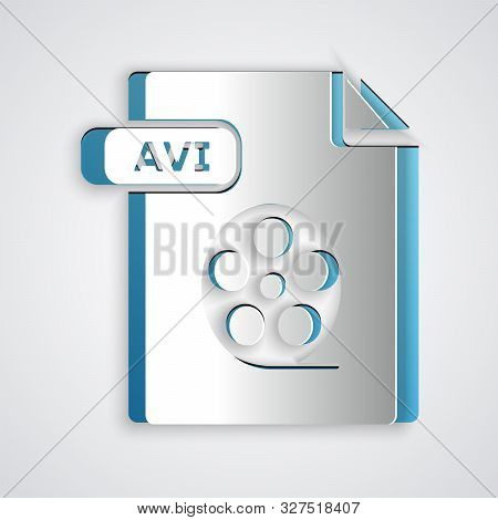 Paper Cut Avi File Document. Download Avi Button Icon Isolated On Grey Background. Avi File Symbol. 