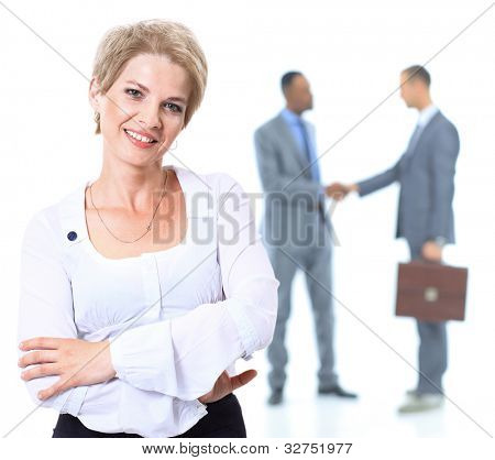 Ung smilende business kvinder og businessme