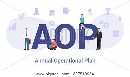 Aop Annual Operational Plan Concept With Big Word Or Text And Team People With Modern Flat Style - V