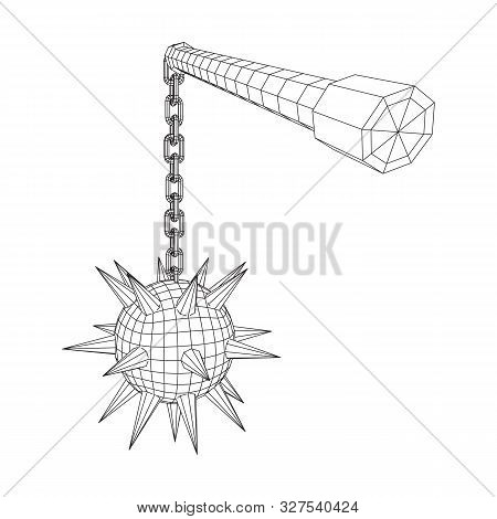 Medieval Chained Mace Ball. Wireframe Low Poly Mesh Vector Illustration.
