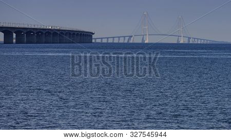 The Bridge Across The Great Belt - The Storebaelt Bridge In Denmark.