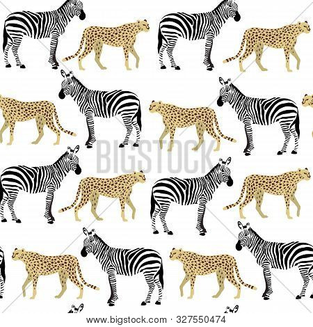 Safari Animals Seamless Pattern, Zebras And Cheetah Surface Pattern, Zebra And Leopard Vector Repeat