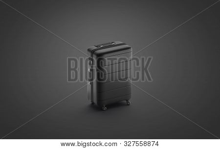 Blank Black Suitcase Mock Up Stand Isolated On Darkness Background, 3d Rendering. Empty Carpetbag Wi