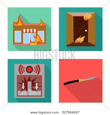 Vector Illustration Of Firefighters And Fire Icon. Collection Of Firefighters And Rescue Stock Symbo