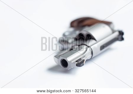 .357 .44 Magnum Conceal Revolver Gun On White Bckground, Crime Concept