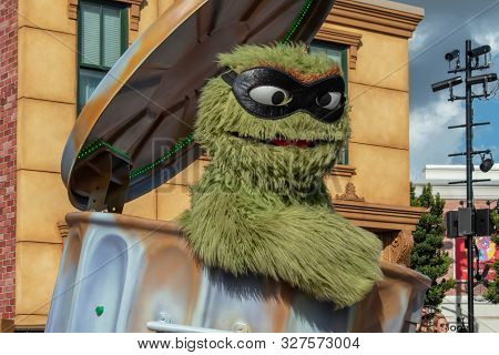 Orlando, Florida. October 5, 2019. Oscar The Grouch In Sesame Street Party Parade At Seaworld 34