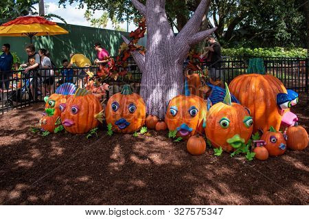 Orlando, Florida. September 21, 2019. Halloween Decorations At Seaworld 101
