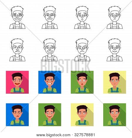 Vector Illustration Of Face And Boy Sign. Set Of Face And Expression Stock Symbol For Web.