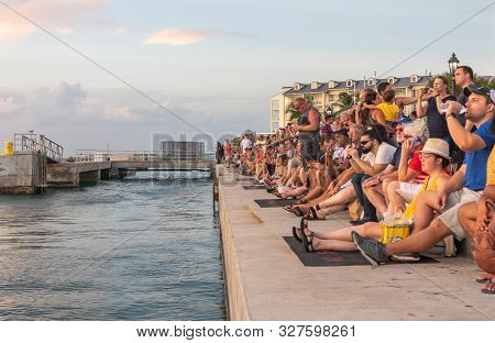 Key West, Florida, Usa - September 12, 2019: People Enjoy The Sunset Point At Mallory Square In Key 