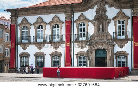 Braga, Portugal - May 23, 2018: View Of Braga Town Hall Decorated For Braga Romana City Day On A Spr