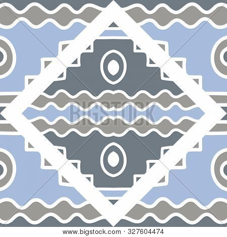 Ornament And Geometric Pattern For Background, Hand-drawn In Trending Blue