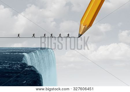 Business Trust Concept Drawing A Bridge And Conquering Adversity As A Group Of People Running From A