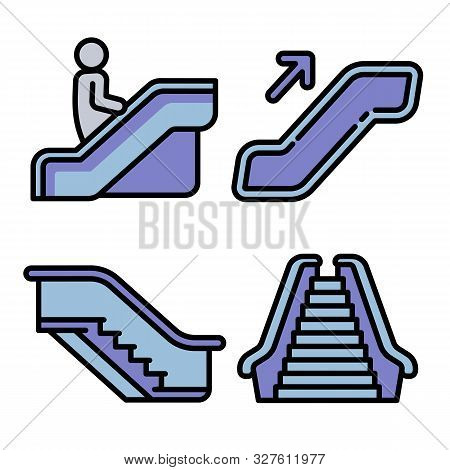 Escalator Icons Set. Outline Set Of Escalator Vector Icons For Web Design Isolated On White Backgrou