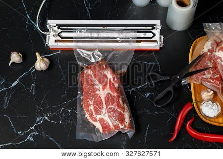 Concept Sous Vide Technology . Kitchen Machine For Packing Meat.