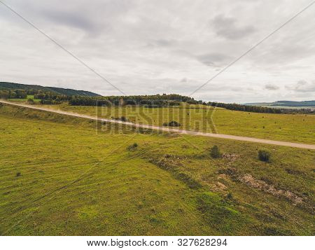Summer Warm Sun Light Forest Aerial View.