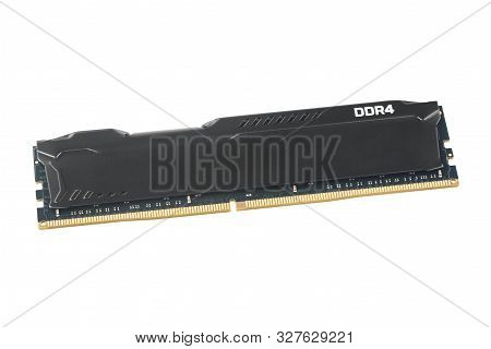 Modern Ddr4 Memory Stick Of Computer With Radiator Isolated On White Background