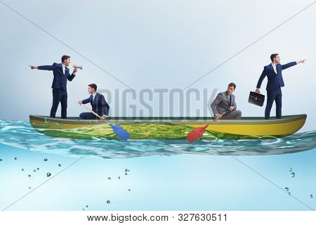 Disagreement concept with businessmen rowing in different direct