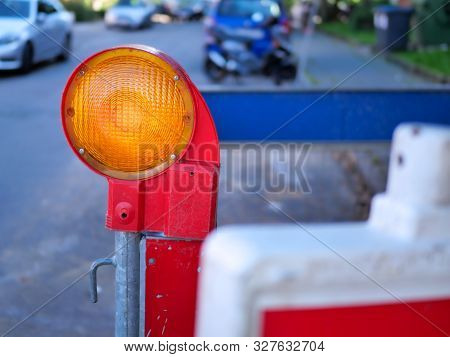 Construction Site Shut-off With A Construction Site Warning Light.