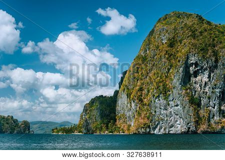 El Nido, Palawan, Philippines. Impressive Lime Stone Karst Cliff Island Pinagbuyutan With Beautiful 