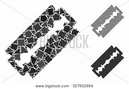Shaving Razor Blade Mosaic Of Tremulant Items In Different Sizes And Color Tints, Based On Shaving R