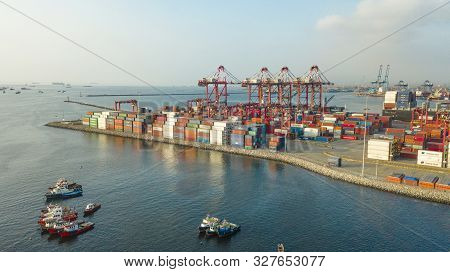 Callao, Lima / Peru - October 13 2019: View Of Dock And Containers In The Port Of Callao