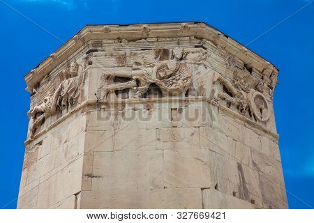 Tower Of The Winds Or The Horologion Of Andronikos Kyrrhestes An Octagonal Pentelic Marble Clocktowe