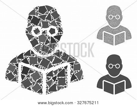 Teacher Mosaic Of Raggy Elements In Different Sizes And Color Tints, Based On Teacher Icon. Vector I