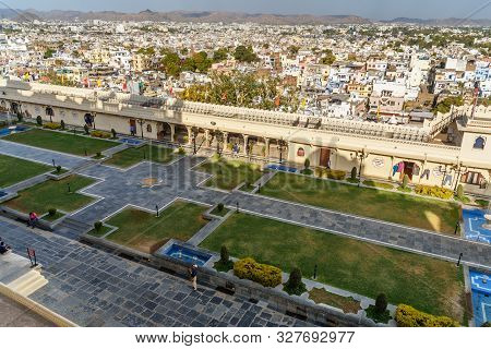 Udaipur, India - February 17, 2019: Courtyard Of City Palace In Udaipur Rajasthan
