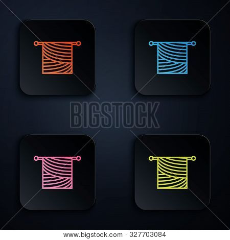 Color Neon Line Knitting Icon On White Background. Wool Emblem With Knitted Fabric And Needle. Label