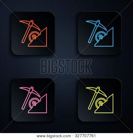 Color Neon Line Cryptocurrency Cloud Mining Icon On White Background. Cloud With Pickaxe, Bitcoin, D