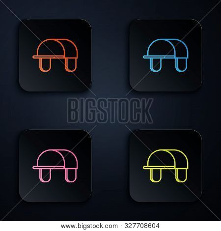 Color Neon Line Hunter Hat Icon On White Background. Plaid Winter Hat. Set Icons In Colorful Square 